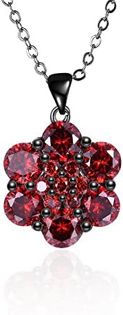 FuBlit Flower Shape Pendant with Rhinestone Black Gun Plated Necklace for Women … (Red)