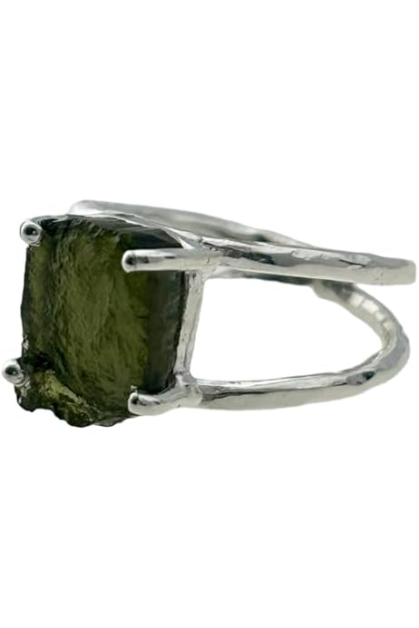 Silver Rings Natural Moldavite Silver Ring Rough Moldavite Healing