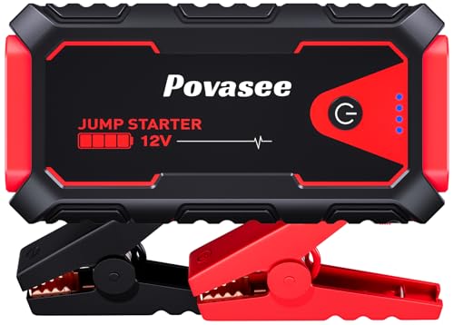 Povasee Starthilfe Powerbank, 5000A Auto Starthilfe für 12V Fahrzeuge (Bis zu 10L Benzin/8L Diesel), Starter Powerbank mit LED, 2 Schnelllade USB Ausgänge, Batt