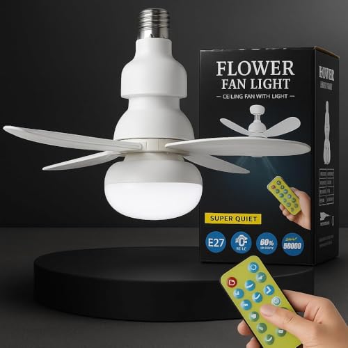 Ventilador de Teto LED E27 com Controle Remoto e 3 Velocidades | Controle remoto para ajuste das funções
