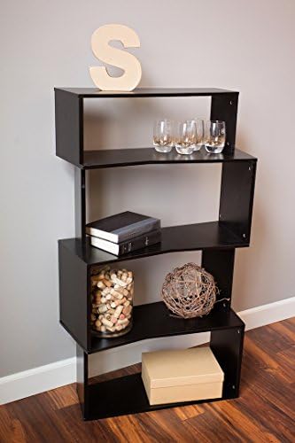 Inskeppa Black 4-Tier Angled Design Bookcase, 4-Shelf Bookshelf.
