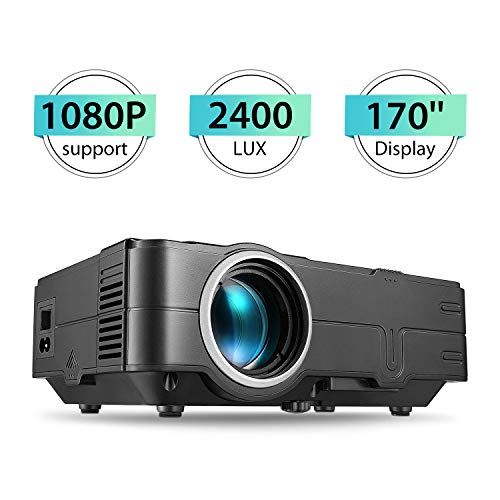 PHOOTA Mini Projector, 2019 Upgraded Portable LED Video Projector with 50,000 Hrs LED Lamp Life, 2400 Lux Full HD 1080P and 170” Display Supported, Compatible with HDMI, VGA, USB, AV, Laptop