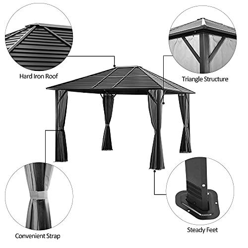 Pamapic 10'x12' Hardtop Patio Gazebo with Fully Enclosed Zipper