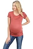 LaClef Doubled Layered Round Neck Ruched Maternity Nursing Breastfeeding Top (Large, Brick)