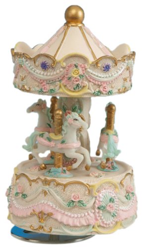 Musicbox kingdom 14140 beige carousel music box playing…