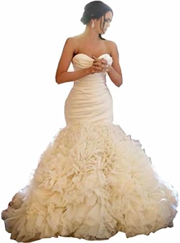DingDingMail Mermaid Wedding Dresses 2018 Strapless Pleat Ruffles Sweetheart Bridal Gown Trumpet