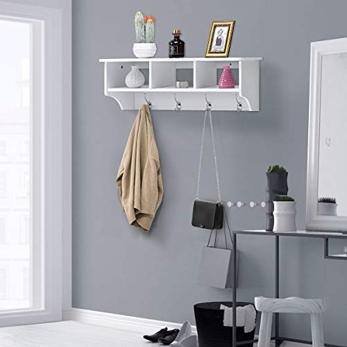 Giantex Hanging Shelf with Hooks Wall Mount Cubby Organizer with 4 Dual