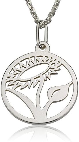 Sterling Silver Vegan Sunflower Pendant Necklace 16'' Solid 925 Silver Chain Perfect Gift For Vegetarian