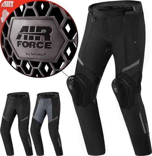 SHIMA RUSH Motorcycle Trousers for Women AIRFORCE Knee Protectors Motorbike Armoured Motorbike Suit Lightweight Protective Ventilated Reinforced Armored Bike (Womens, Trousers Regular, Black, 3XL)