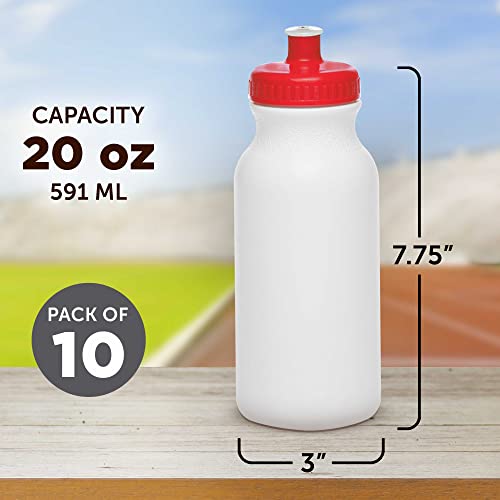 White Water Bottles with Push Cap, 10 pack, 20 oz, Reusable BPA FREE