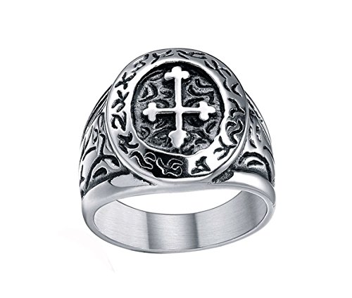 TIGRADE Men's Vintage Two Tone Heavy 316l Stainless Steel Cross Ring Size 7-13 (9)