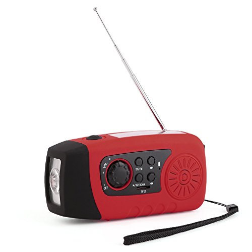 UPC 602401219694, OUTAD Emergency Solar Hand Crank Self Powered Weather Radio with LED Flashlight, 2000mAh Power Bank for iPhone/Smart Phone (Red)