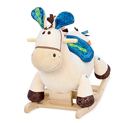 B. toys Schaukelpferd beige mit blauem Sattel aus weichem Plüsch und hochwertigem Holz, Schaukeltier zum Draufsitzen für…