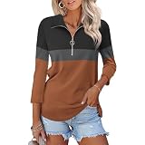 TICTICMISS Women's 3/4 Sleeve V-Neck Tunic Top - Dressy Casual Blouse In Black-Gray-Brown, Large