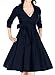 Miusol Women's Deep-V Neck Classical Bow Belt Vintage Casual Swing Dress (X-Large, Navy Blue)