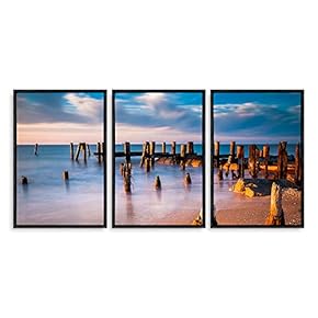 3 Piece Framed Canvas Home Artwork Decoration Romantic Wharf Canvas Wall Art for Living Room, Bedroom - 16"x24"x3 Panels