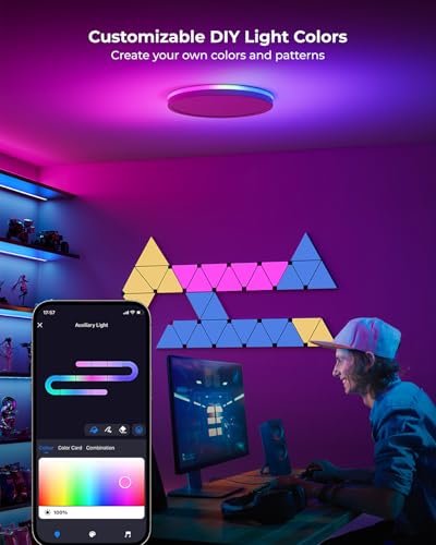Matane Smart Ceiling Light RGB, LED Ceiling Light Dimmable 24 W, 16 Million DIY Colours, Compatible with Alexa & Google Assistant, RGB Ceiling Light LED for Living Room, Bedroom, Children's Room