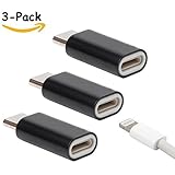 Arukas Compatible with Samsung Galaxy Note 8 S8 S8+ MacBook Pro Nexus 5X 6P Pixel &More, iOS Cable to USB-C Adapter, Lightning Female to Type C Male Adapter Charge and Sync Converter (3 pk Black)