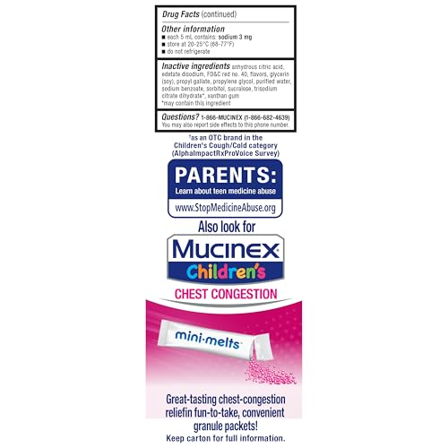 MUCINEX CHILDREN’S MULTI-SYMPTOM COLD MEDICINE, KIDS COUGH MEDICINE, MUCINEX KIDS MEDICINE/DECONGESTANT WITH DEXTROMETHORPHAN HBR, GUAIFENESIN, PHENYLEPHRINE HCL, VERY BERRY FLAVOR LIQUID, 4 FL OZ