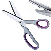 JISTL Pinking Shears for Fabric Ultra Sharp Left Handed Stainless Steel Handled Professional Dressmaking Sewing Scissors Zig Zag Fabric Craft Scissors (Beige&Purple)
