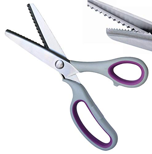 JISTL Pinking Shears for Fabric Ultra Sharp Left Handed Stainless Steel Handled Professional Dressmaking Sewing Scissors Zig Zag Fabric Craft Scissors (Beige&Purple) - Thumbnail 4