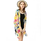BOSSXIN Women Kimono Cardigan Floral Chiffon Beach Cover up Loose Blouse Tops(ZS2729 Yellow)
