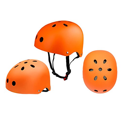 Besmall Adjustable Skateboard Skate Helmet with Protective Gear Knee Pads Elbow Pads Wrist Pads for Youth Outdoor Sports, BMX, Skateboard, Bike, Roller, Kid's Protective Gear Set Orange M