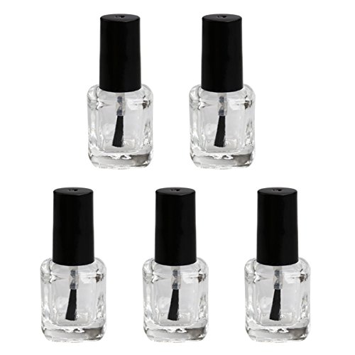 Frcolor 5pcs 5ml Empty Nail Polish Bottle with Brush Inside Square Shaped Clear Nail Polish Container Bottles