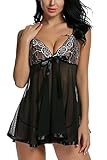 Avidlove Women's Lingerie Lace Babydoll Sleepwear Lace Splicing Chemises Black 3XL