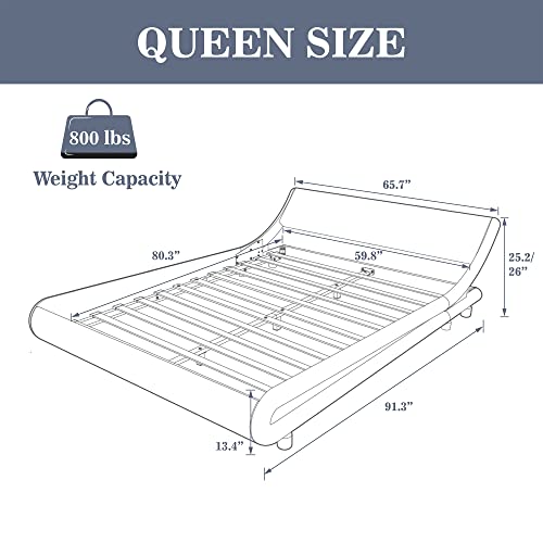 Allewie Queen Size Bed Frame with Curved Adjustable Headboard, Faux