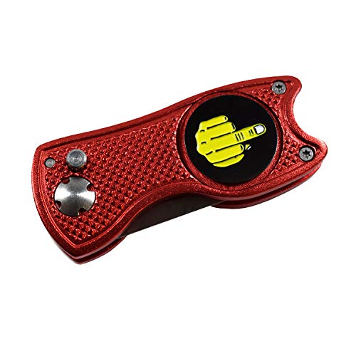 Andoji Golf Divot Repair Tool with Middle Finger Ball Marker (Red)