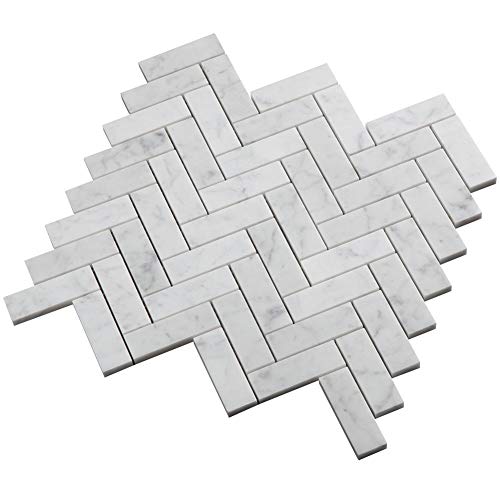Diflart Italian White Carrara Marble Mosaic Tile Polished, 5 Sheets/Box (1Ã—3 Herringbone)