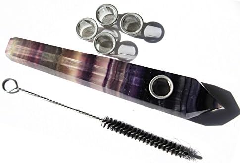 DeYue Purple Fluorite Large Crystal Pipe for Smoking | with Carb Hole |5PC Pipe Screens & 1PC Pipe Cleaner | Approx 5.9"