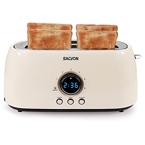 Toaster 4 slice, Toaster 2 long slot, SACVON Stainless Steel Toaster