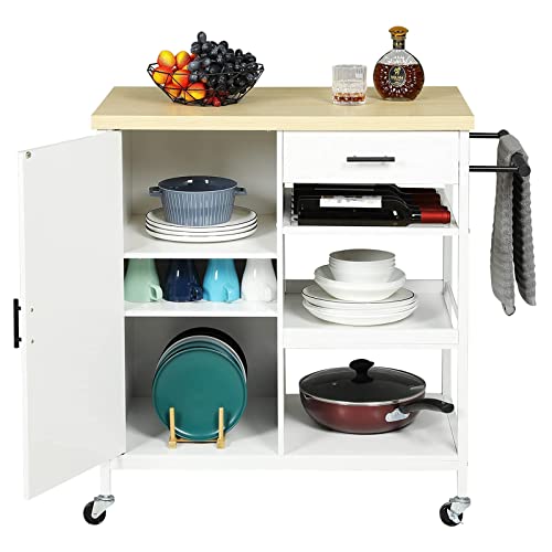 Hasuit Kitchen Island on Wheels with Storage Drawer, Shelves