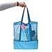 MEJOY Handheld Lunch Bag Insulated Cooler Picnic Bag Mesh Beach Tote Bag Food Drink Storage blue