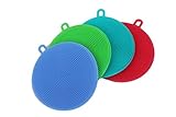 Blue Ridge Kitchenware | Silicone Rubber Dish Sponge | Multi-Purpose Antibacterial Scrubber | Heat Resistant | Ultra Soft, Durable Bristles | Multi Color | Easy to Clean & Dishwasher Safe | 4 Pack