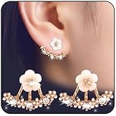 Flower Earrings for Women Dainty Back-Hanging Combination Stud Earrings Small Hypoallergenic Flower Stud Earrings Flower Front Back Earrings Elegant Flower Jewelry