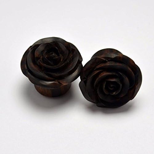 Rose Flower Ear Gauge Plugs (3/4") - Arang Wood