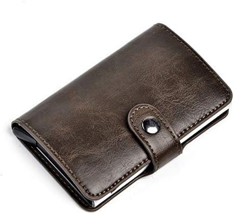 ElkIsComing Credit Card Holder RFID Blocking Wallet Slim Wallet PU Leather Vintage Aluminum Business Card Holder Automatic Pop-up Card Case Wallet Security Travel Wallet