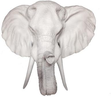 Faux Taxidermy Studio Fake White Elephant Head | Faux Taxidermy | Fake Resin Elephant Head Mount (White)