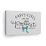 Smile Art Design Audrey Hepburn Wall Art Canvas Print Quote of Happy Girls are The Prettiest Iconic Framed Living Room Bedroom Home Decor Ready to Hang Made in The USA 8x12