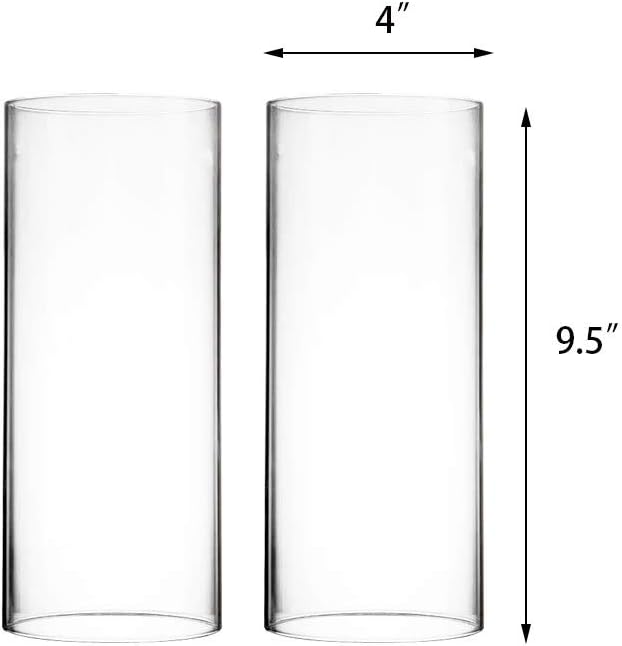 CYS EXCEL Various Size Hurricane Candleholders, Chimney Tube, Glass Cylinder Open Both Ends, Open Ended Hurricane, Candle Shade, Glass Shade Candleholders Set of 2 (4" Wide x 9.5" Tall): Home & Kitchen