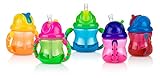Nuby 2 Handle Flip n' Sip Straw Cup 8 Ounce, 12 Months Plus, Green with Pink, 2 Count