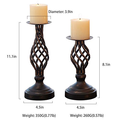 image for ZZKOKO Decorative Candle Holder Set of 2, Metal Pillar Romantic Candle