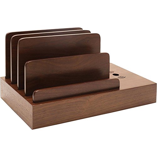 G.U.S. Charging Desk Organizer with Wireless Smart Charging Pad + 6-USB Ports. Multi-Device Charger for iPhones, iPads, E-Readers, Samsung, Android, Nexus and More. Strong Build, Polished Walnut