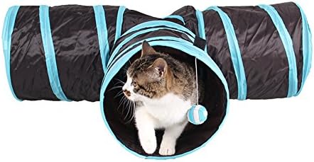 Asltoy Pet Cat Tunnel Collapsible 3 Way Play Toy With Peek Hole,Bell,Plush Ball& Crackle Paper Tube Fun for Rabbit,Kitten,Puppy Chute Cat Toy (Blue)