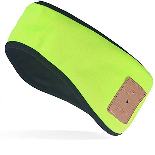 Mydeal Lightweight Bluetooth Headband with Wireless Headphone Headset Earphone Stereo Speakers Mic Hands Free for Fitness Exercise Outdoor Sport,Compatible with Iphone Android Cell Phones - Neon Green