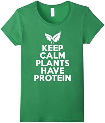 Womens Keep Calm Plants Have Protein | Vegan Vegetarian T-Shirt XL Grass