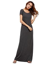 MAKEMECHIC Maxi vestido de manga corta suelto casual liso para mujer